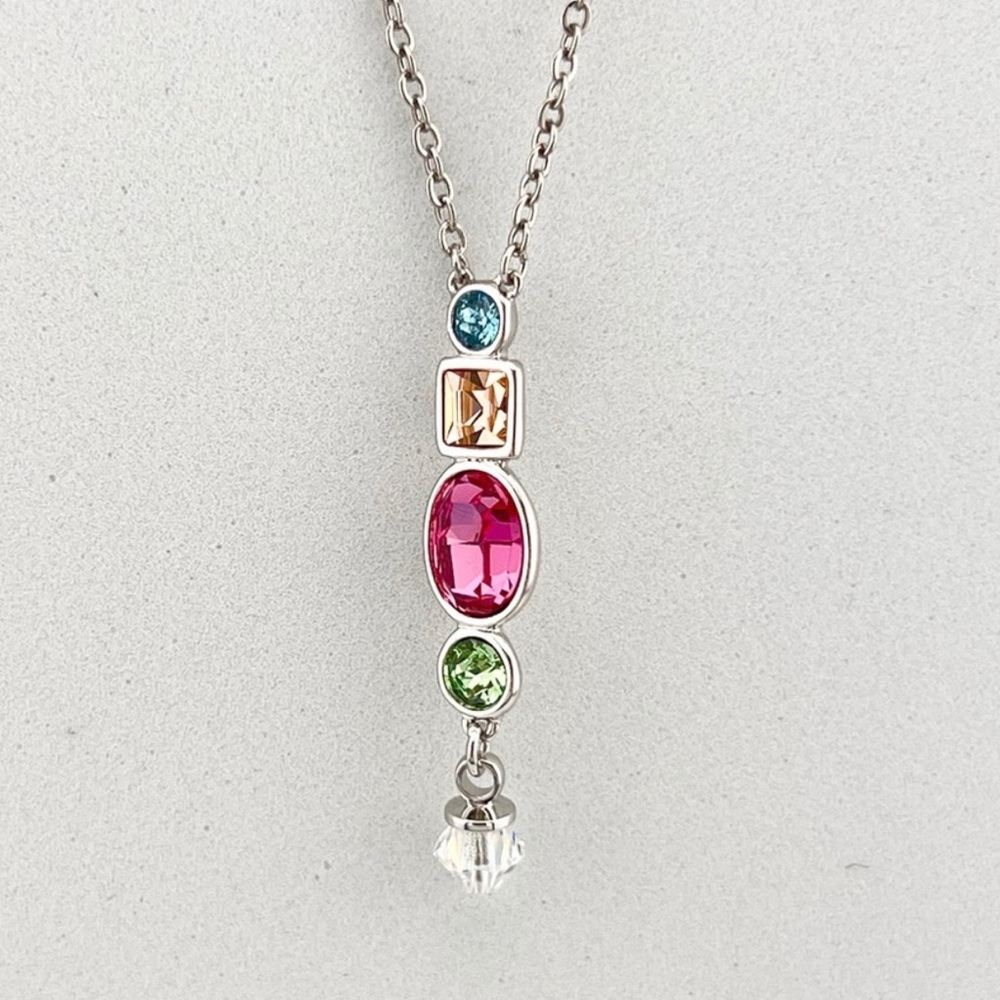 Swarovski Element Crystals Gumdrop Pendant Silver Necklace